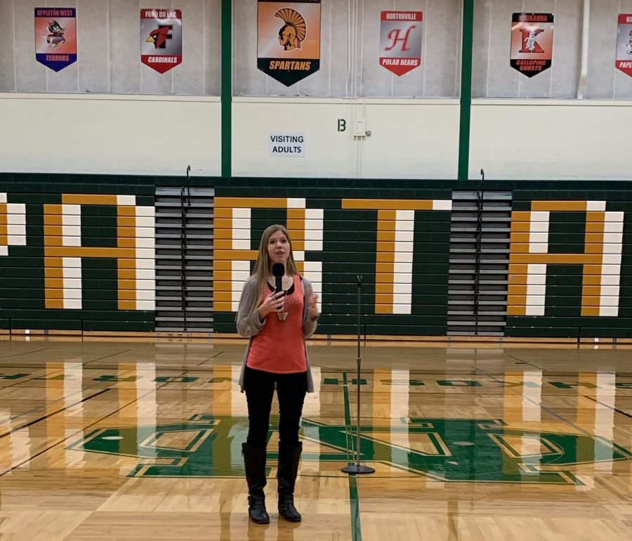 Chelsea Bongert told Spartan freshmen and sophomores about her horrific experiences with sexual assault on Tuesday, January 29. Bongert teachers middle and high school math in Appleton.
